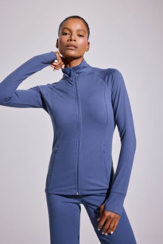 DeFactoFit Fitted Vücuda Oturan Ultra Soft Dik Yaka Çift Cepli Parmak Detaylı Fermuarlı Spor Hırka