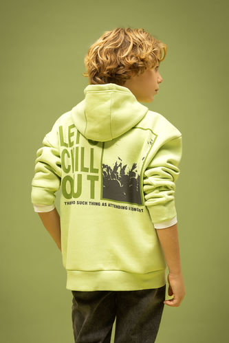 Boy Oversize Fit Printed Hooded Thick Sweatshirt