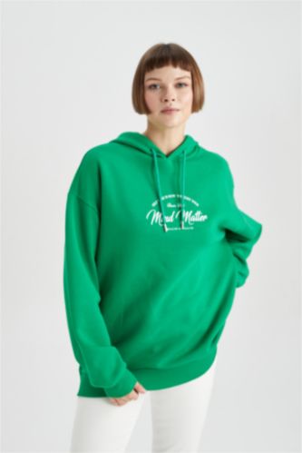 Green Woman Oversize Fit Slogan Long Sleeve Sweatshirt 2938893 