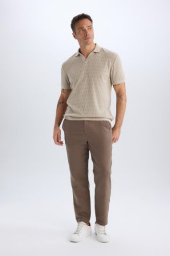 %100 Pamuk Yazlık Jogger Pantolon Regular Fit Normal Kesim Keten Görünümlü Düz Paça Cepli