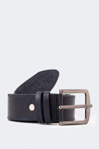 Man Rectangle Clasp Leather Jean Belt