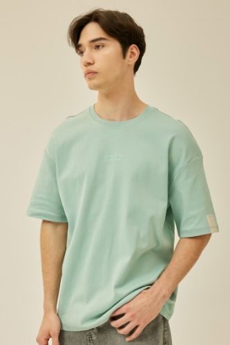 Comfort Regular Fit Rahat Kalıp Bisiklet Yaka Baskılı Kısa Kollu Ağır Kumaş Tişört