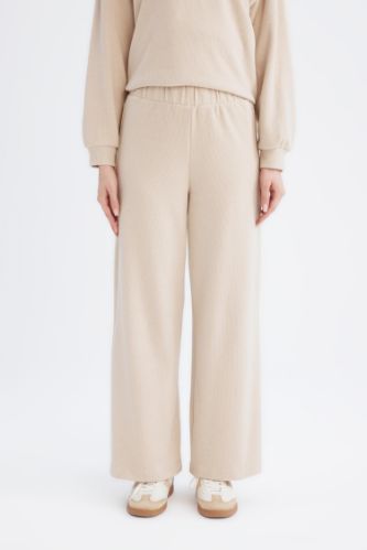 Relax Fit Beli Lastikli Selanik Kumaş Basic Düz Triko Pantolon