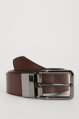 Man Double Sided Clasp Faux Leather Classic Belt