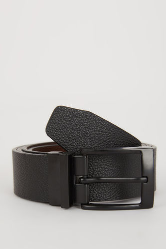 Man Double Sided Clasp Faux Leather Classic Belt