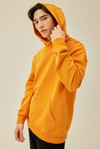 Comfort Regular Fit Rahat Kalıp Kapüşonlu Kanguru Cepli Basic Düz Sweatshirt