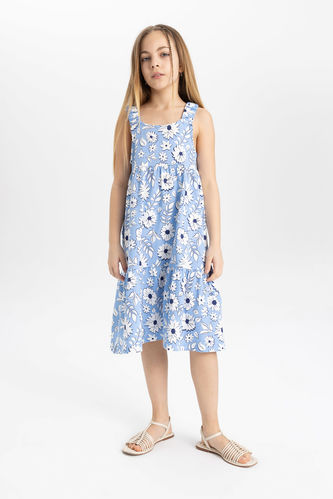 Girl Patterned Cotton Sleeveless Dress