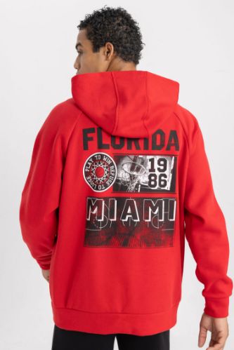 DeFactoFit Oversize Fit Printed Hooded Thick Sweatshirt