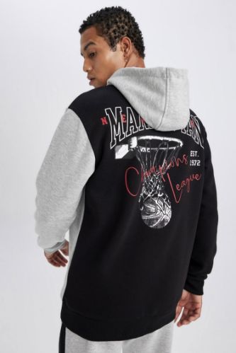 DeFactoFit Standard Fit Printed Hooded Thick Sweatshirt