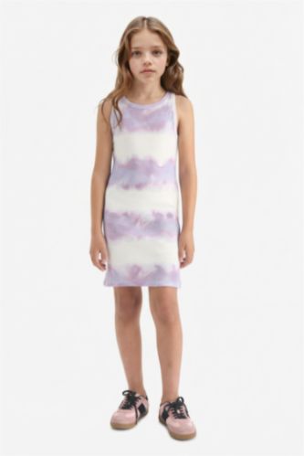 Kız Çocuk Batik Desenli Fitilli Kaşkorse Kolsuz Yazlık Elbise