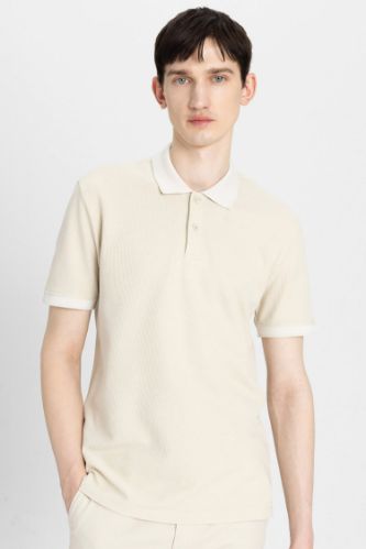 New Regular Fit Waffle Kısa Kollu Basic Düz Polo Tişört