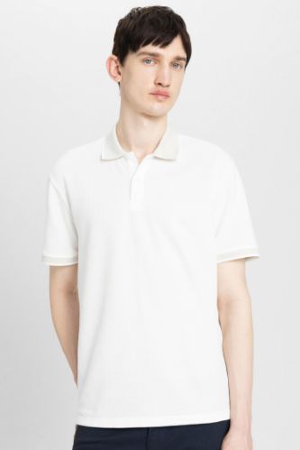 New Regular Fit Waffle Kısa Kollu Basic Düz Beyaz Polo Tişört