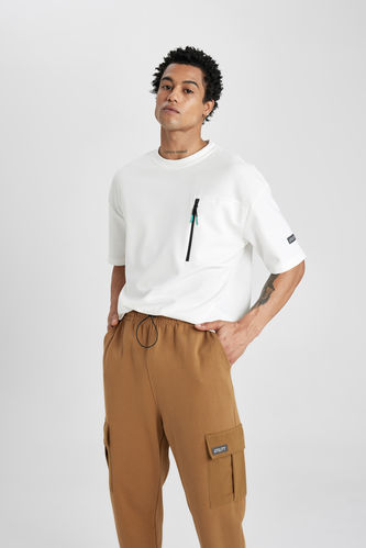 T-Shirt Oversize Coton Épais Imprimé Col Rond à Manches Courtes De Defactofit