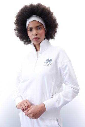 DeFactoFit Oversize Baskılı Dik Yaka Fermuarlı Sporcu Sweatshirt