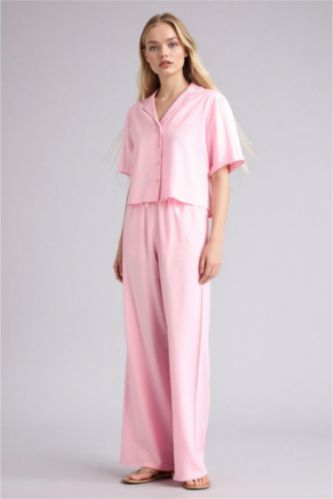 Женщины Розовый Брюки Wide Leg c высокой талией для женщин