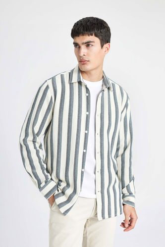 Regular Fit Polo Collar Cotton Long Sleeve Shirt