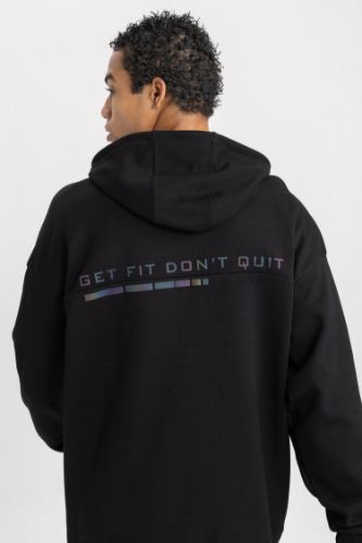 DeFactoFit Oversize Geniş Kalıp Kapüşonlu Baskılı Cepli Sporcu Sweatshirt