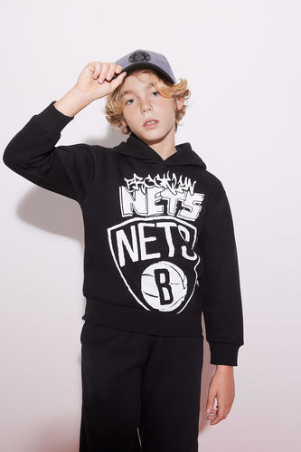 Erkek Çocuk NBA Brooklyn Nets Kapüşonlu Kalın Sweatshirt