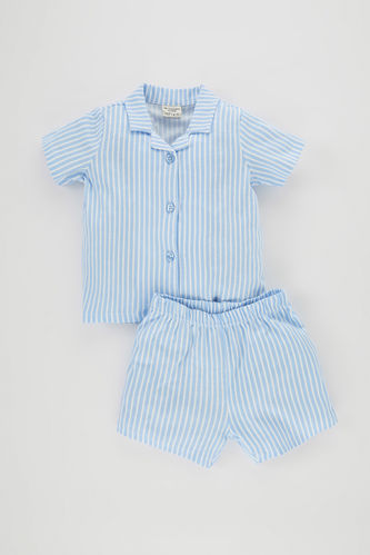 Erkek Bebek Çizgili Penye Kısa Kollu Pijama Takımı