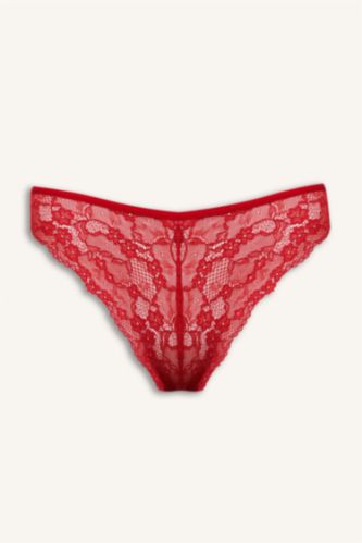 Kadın Kırmızı Kırmızı Dantel Brazilian Slip Külot