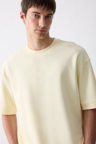 Loose Fit Bisiklet Yaka Kısa Kollu Ağır Kumaş Basic Düz Tişört