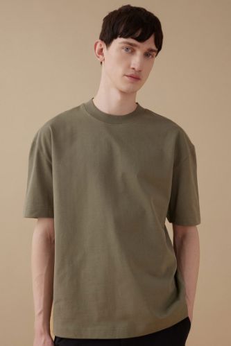 Oversize Geniş Kalıp Bisiklet Yaka Basic Düz Kısa Kollu Tişört