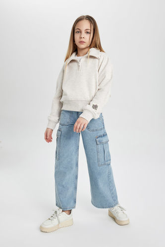 Girl Cargo Fit Wide Leg Jeans