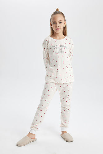 Kız Çocuk Desenli Uzun Kollu Penye Pijama Takımı