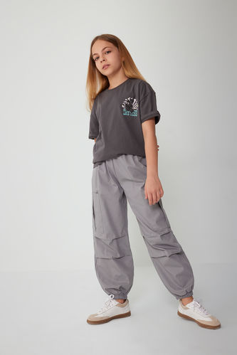 Girl Parachute Cargo Cotton Trousers