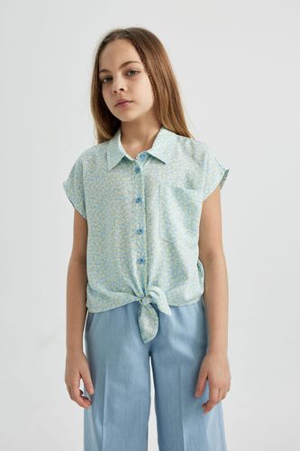 Girl Crop Patterned Short Sleeve Shirt