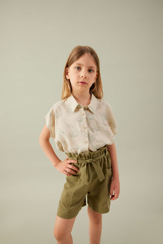 Girl Patterned Short Sleeve Crop Shirt
