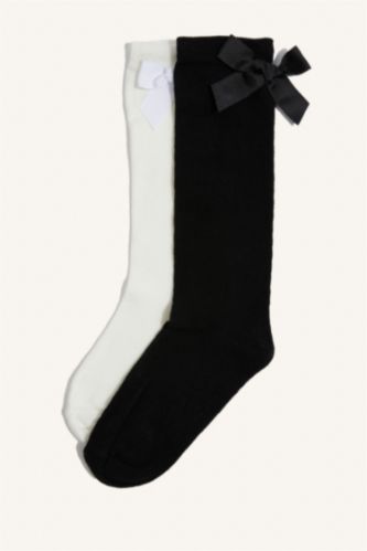 شرابات طويل بناتي قطن بربطة - قطعتين