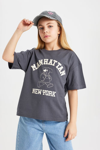 Girl Oversize Fit Printed Short Sleeve T-Shirt