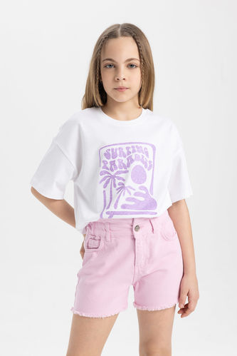 Kız Çocuk Relax Fit Baskılı Kısa Kollu Tişört