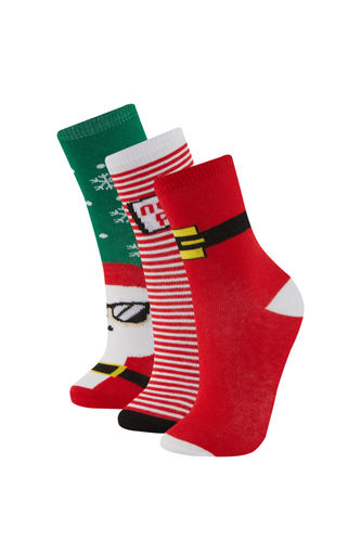 Boy Christmas Themed 3 Piece Cotton Long Socks