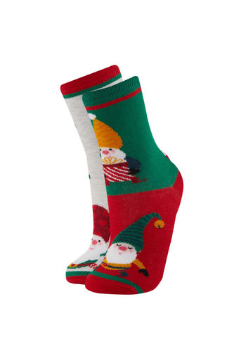 Girl Christmas Themed 2 Piece Cotton Long Socks