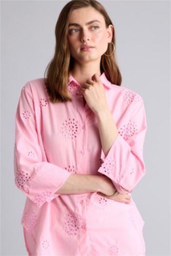 Kadın Pembe Oversize Uzun Kollu Gömlek