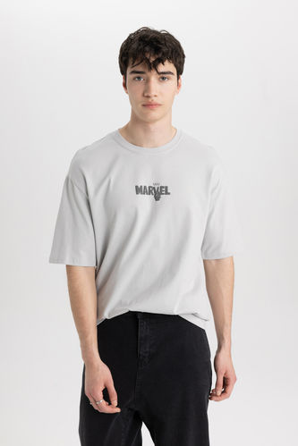 T-Shirt Coupe Confort Coton Épais Imprimé Du Logo Marvel Col Rond à Manches Courtes