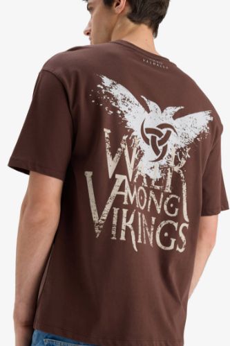 %100 Pamuk Vikings Valhalla Comfort Regular Fit Rahat Kalıp Bisiklet Yaka Sırt Baskılı Kısa Kollu Tişört