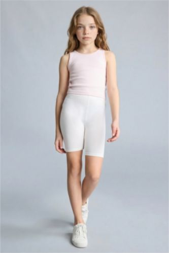 Kız Çocuk - Genç Kız Ekru Kısa Boy Tayt Kız Çocuk