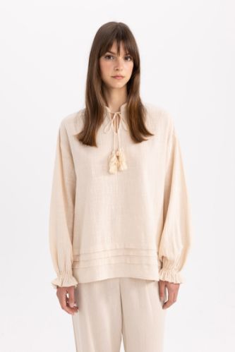 Relax Fit Linen Look Long Sleeve Tunic