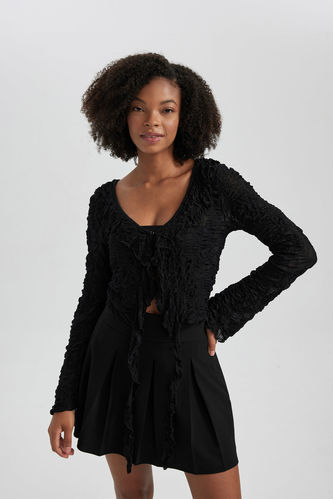 Black WOMEN Slim Fit Lace Sleeve 2956068 DeFacto