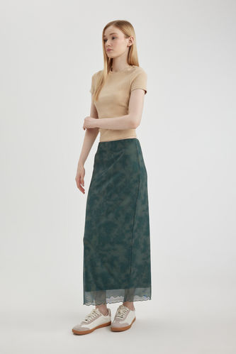 Batik Patterned Tulle Maxi Skirt