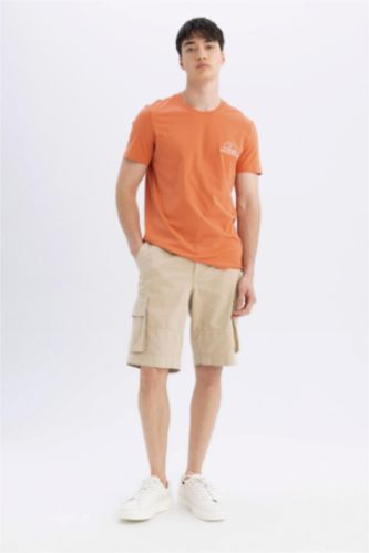 HOMME Beige Short Bermuda en Gabardine Coupe Relax
