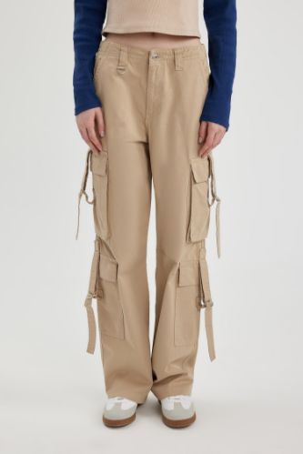 Coool Wide Leg Geniş Paça Pantolon Gabardin Kumaş Kargo Cepli Basic Düz