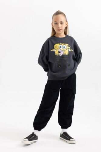 Anthracite GIRLS TEENS Oversize Fit SpongeBob Licensed Crew Neck