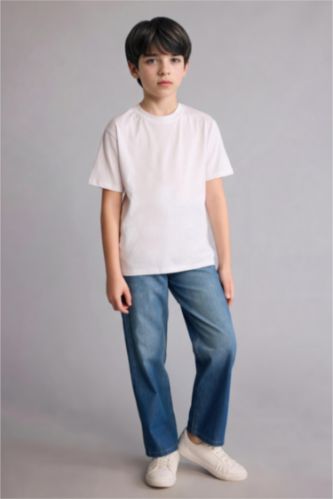 Erkek Çocuk - Genç Erkek Mavi Straight Fit Düz paça Jean Pantolon Erkek Çocuk