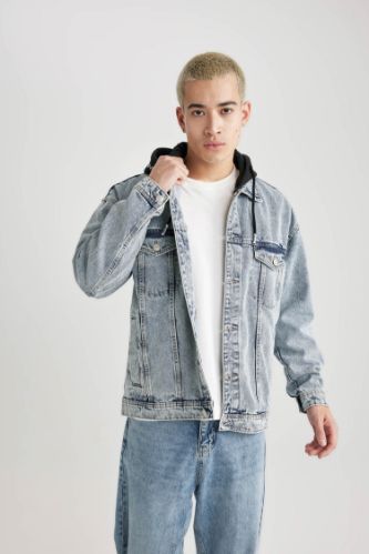 Blue MAN Oversize Fit Hooded Jean Jacket 2996902 DeFacto