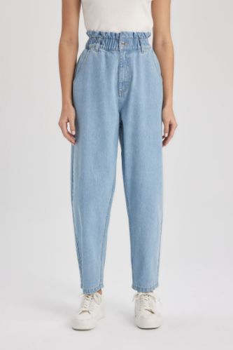 WOMAN Light Blue High Waist Paperbag Fit Trousers