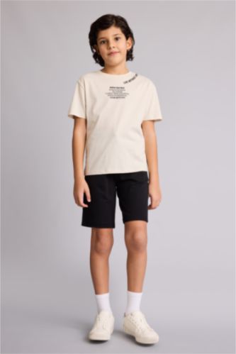 Erkek Çocuk - Genç Erkek Siyah Regular Fıt Sweatshirt Kumaşı Şort Erkek Çocuk